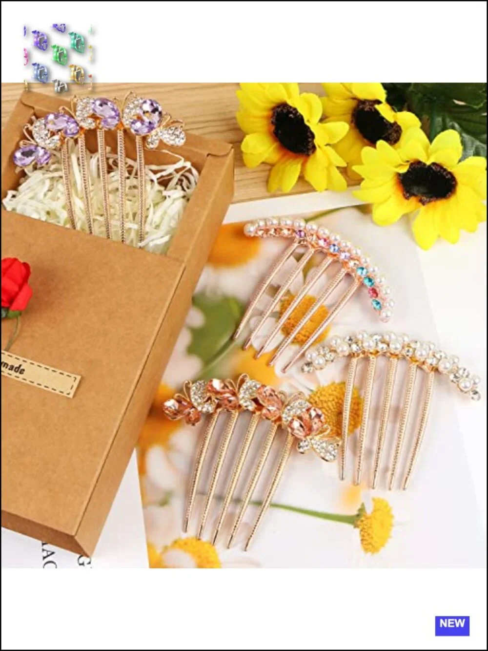 4 Pearl Rhinestones Butterfly Hair Fork Clips for Updo Buns French Twist